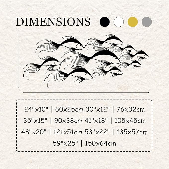 School of Fish Metal Wall Art, Metal Fish Wall Decor, Sea Life Wall Art, Large Nautical Wall Hanging, Modern Beach House Wall Decor, Ocean Themed Artwork for Bathroom (White, 30"x12" | 76x32cm)