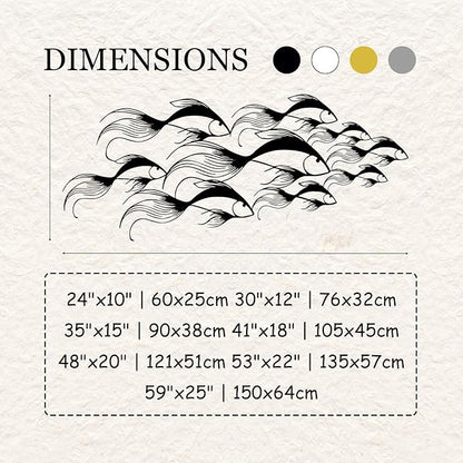 School of Fish Metal Wall Art, Metal Fish Wall Decor, Sea Life Wall Art, Large Nautical Wall Hanging, Modern Beach House Wall Decor, Ocean Themed Artwork for Bathroom (Silver, 53"x22" | 135x57cm)