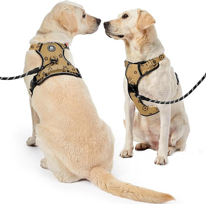 NESTROAD No Pull Dog Harness,Adjustable Oxford Dog Vest Harness with Leash,Reflective No-Choke Pet Harness with Easy Control Soft Handle for Large Dogs(X-Large,Light Brown)