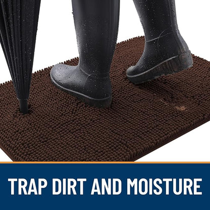 OLANLY Dog Door Mat Set 2-Piece 36x24, Absorbs Moisture and Dirt, Absorbent Non-Slip Washable Doormat, Quick Dry Chenille Mud Mat for Dogs, Entry Indoor Entryway Carpet for Inside Floor, Brown