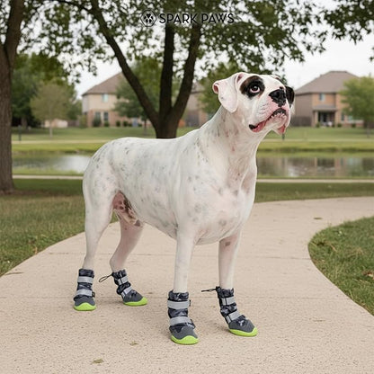 Spark Paws Dog Shoes, Waterproof Dog Boots for Medium to Large Dogs, Non Slip, Breathable Dog Booties and Paw Protectors - 4PCS Doggie Hiking Boots with Reflective Straps, Gray Camo, Size 2