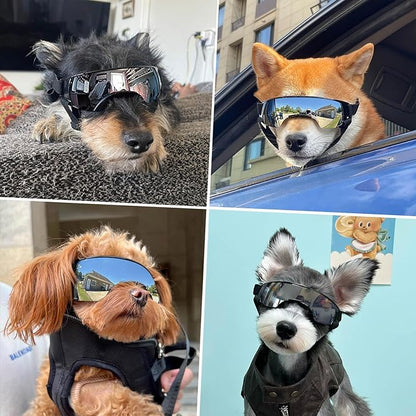 Lesypet Dog Goggles for Small Breed, Windproof UV Protection Small Dog Sunglasses Outdoor Walking Driving Pet Sunglasses Eye Protection with Adjustable Straps, Silver