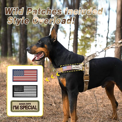 Forestpaw No Pull Dog Harness - Soft Flannel Padded Tactical Dog Vest Harness with Quick Release Buckle, Adjustable Reflective Pet Harness for Medium Dogs Walking Training,Brown Camouflage M