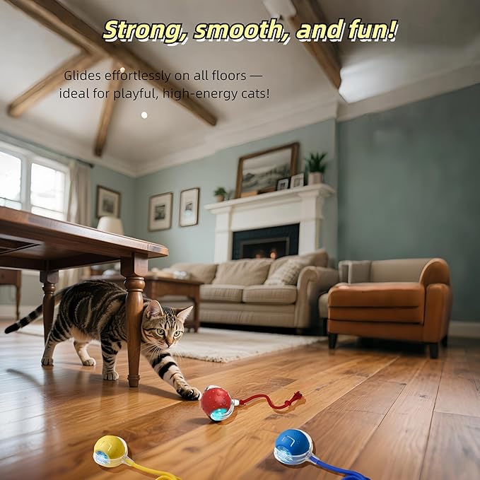 Interactive Cat Toy Ball – Automatic Electric Rolling Ball with Chirping Bird Sounds, Motion-Activated Indoor Toy for Kittens and Cats, Fun Exercise Play (Red)