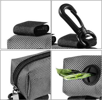 Dog Waste Bag Dispenser Pet Poop Bags Holder for Doggie Waste Bags Dispensers Soft Fabric Zipper Small Doggy Puppy Pouch for Leash Accessory Attachment with Carrier,Grey