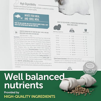 Nature's Protection Superior Care White Dogs Grain-Free Dry Dog Food - High Protein, Tear Stain Dog Food for Small & Mini Breeds Light Coated Adult Dogs, Fresh Pet Meal, White Fish, 22 lb