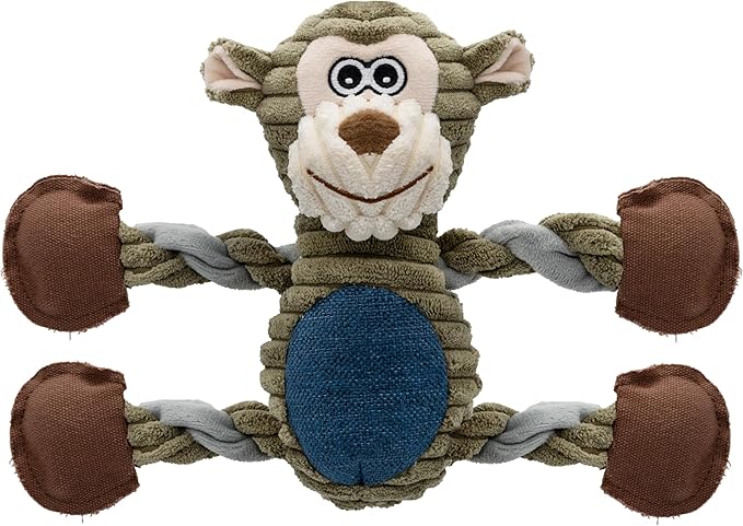 Plush Monkey Squeaky Dog Toy – Stuffed Animal for Small, Medium & Large Dogs