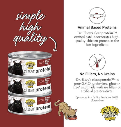 Dr. Elsey's cleanprotein Salmon Recipe Wet Cat Food, Pate 5.3 oz cans (Pack of 24)