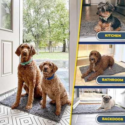 Muddy Mat® Shown on TV – Super Absorbent Microfiber Dog Door Mat for Muddy Paws, Non-Slip Washable Pet Rug, Quick Dry Chenille Entryway Carpet, Machine Washable Indoor Outdoor mat, Grey 60"x24"