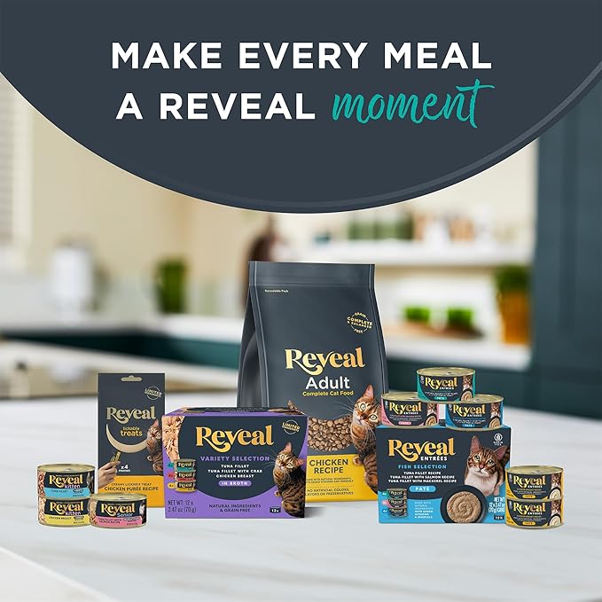 Reveal Entrées Natural Wet Cat Food Paté, Grain-Free with Added Vitamins & Minerals, Carrageenan-Free Variety Selection in Pate (20 x 2.47 oz cans)