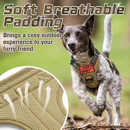 rabbitgoo Tactical Dog Harness for Large Dogs, No Pull Military Service Vest with Handle & Molle, Easy Control for Training Walking, Adjustable Reflective Straps, Brown, XL