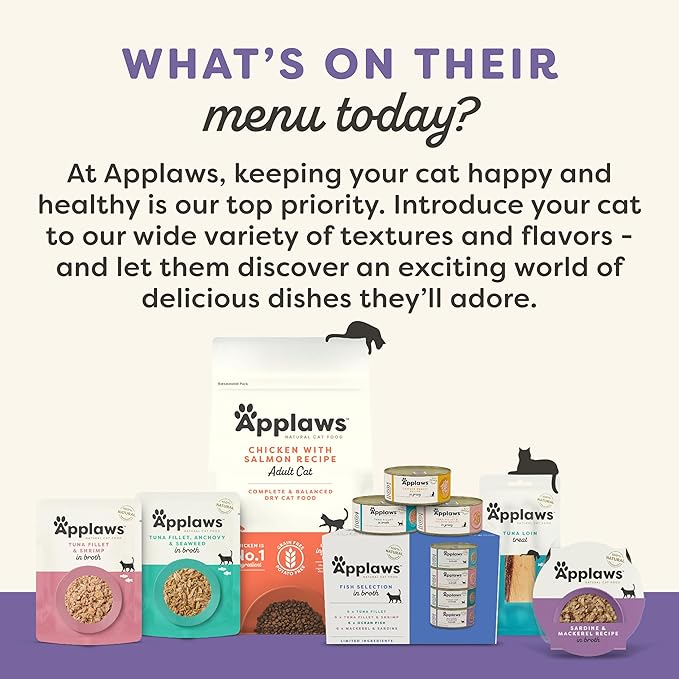 Applaws Natural Wet Canned Cat Food, Made with Limited and Natural Ingredients, Real Protein with No Artificial Additives, Fish Selection Variety Pack in Broth (16 x 2.47oz Cans)