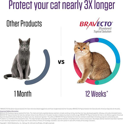 BRAVECTO Topical Solution for Cats, Flea & Tick, 12 Week Supply, 2.6-6.2 lbs., Green Box