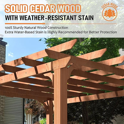 MUPATER 10x12 FT All Cedar Wooden Pergola, Kit with Stakes, Quality Supported Structure, Snow and Wind Supported,Outdoor Pergola with Cedar Framed for Backyard, Deck, Lawn