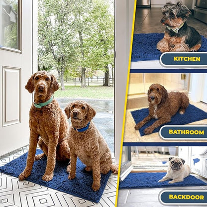 Muddy Mat® AS-SEEN-ON-TV Highly Absorbent Microfiber Dog Door Mat and Pet Rug, Non Slip Thick Washable Area and Bath Mat Soft Chenille for Kitchen Bathroom Bedroom and Indoor- Navy Blue Medium 30"X19"