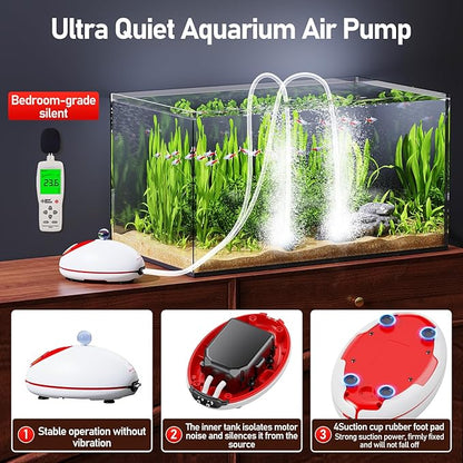 1w Ultra Quiet Aquarium Air Pump, Aquarium Aerator Adjustable Airflow, Single Hole Suitable for 20 to 40 GPH Fish Tank