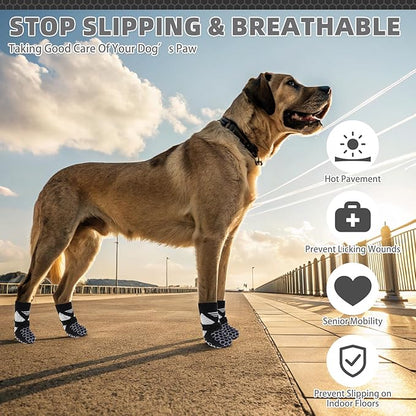 KOOLTAIL Dog Socks for Hot Pavement, Summer Breathable Dog Socks to Prevent Licking Paws, Non Slip Pet Boots & Paw Protectors for Hardwood Floor,Grippy Shoes for Small Medium Large Senior Dogs,Black S