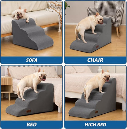 4-Step Dog Stairs and Ramp for Beds or Couches – Non-Slip Sturdy Pet Steps for Small Dogs and Cats,17.4" H,Grey