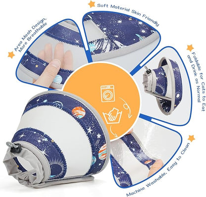 Breathable Air Mesh Cat Cone Collar Soft to Stop Licking, Adjustable, Foldable Lightweight Kitten Cones After Surgery Recovery for Cats & Kittens (Star Blue, L)