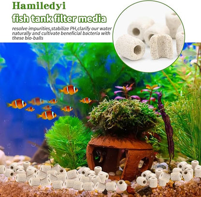 Hamiledyi 4 LB Aquarium Filter Media Bio Balls Ceramic Rings Media with Mesh Bag for Fish Tank and Pond Canister Biological Biofilter Filter (White)