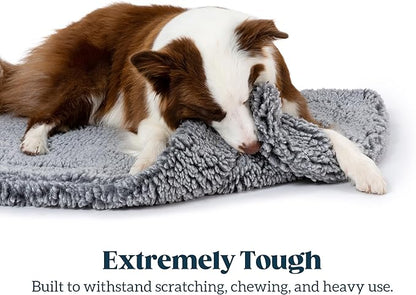 Stoutwool Indestructible Dog Bed - Fluffy Chew Proof Dog Crate Pad - Tough Kennel Pad for Aggressive Chewers - Washable, Ideal for Jumbo Breeds & Fits 54-Inch Crate - 53"x35", Charcoal