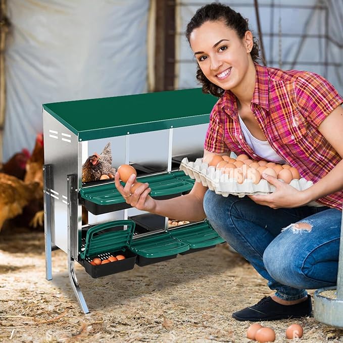 Chicken Nesting Box, 8 Hole 2 Layer Hen Nesting Box with Legs, Roll Away Eggs Laying Boxes,Cleanable Pull Out Hen Roosting Boxes