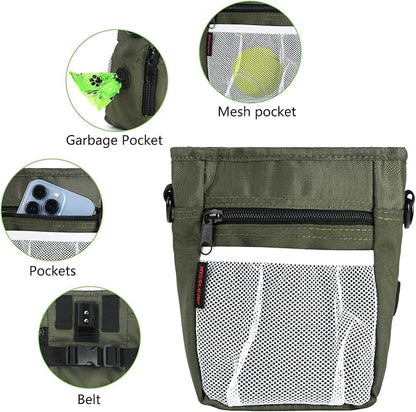 Dog Treat Pouches for Pet Training with Magnetic Closure Treat Pouches for Pet Training,Large Dog Treat Training Pouch and Dog Clicker,Training Treat Pouch Built-in Poop Bag Dispenser-Green