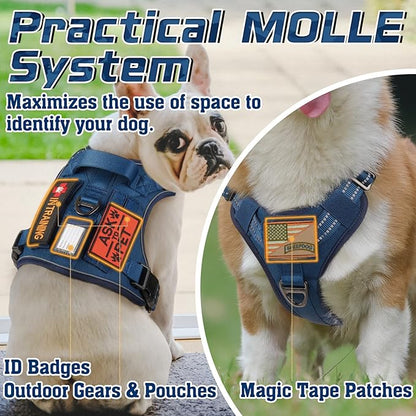rabbitgoo Tactical Dog Harness for Small Dogs, No Pull Military Service Vest with Handle & Molle, Easy Control for Training Walking, Adjustable Reflective Straps, Blue, S