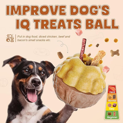 Dog Frozen Treats Toy, Cognitive Dogs Brain Stimulation Toys for Aggressive Chewers, Interactive Dispensing Toy Enrichment Keep Them Busy No-Boredom, Tough Nylon&Coffe Wood Fillable Puzzle Dog Feeder