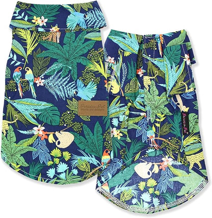 Parisian Pet Unisex Amazonia Shirt - Leafy Dog Beach Outfit - Cotton Summer Clothes - Stylish Hook and Loop Closure - Machine Washable for Medium-Sized Dogs - M