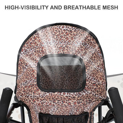 MoNiBloom 4 Wheels Pet Stroller, Easy-Fold Umbrella Shaped Dog Cat Jogger Stroller w/Storage Bag & Visible Mesh for Small/Medium Dogs Cats Leopard Print