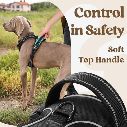 rabbitgoo Dog Harness for Large, No Pull Pet Harness with 3 Buckles, Adjustable Soft Padded Vest with Control Handle, Walking Reflective Pet Vest for Extra Large Dogs, Black, XL