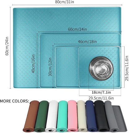 Ptlom Dog Food Mat Anti-Slip Bowl Mats for Food and Water, Waterproof Silicone Pet Placemat with High Raised Edges, Non-Slip Puppy Feeding Tray for Small, Medium Large Cats Dogs, Blue, 11.8"x11.8"