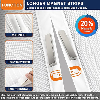 Magnetic Screen Door, Heavy Duty Door Screen Magnetic Closure Keep Bugs Out,Pet & Kid Friendly，Hands Free Door Screen Fit Door Size 32 x 80 Inches White
