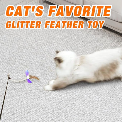 JXFUKAL Cat Feather Toy Refills, 4Pcs Simulation Butterfly Dragonfly Glitter Piece Feather Cat Lures Wand Attachment Replacement for Kitty Kitten Indoor Cats Accessories
