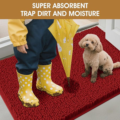 IM HOME 36" x 24" Red Dog Door Mats for Muddy Paws, Chenille Absorbent Dog Mat, Non Slip Heavy Mud Mat for Dogs, Soft Pet Bed Mat for Entryway, Mud Paws, Inside Floor