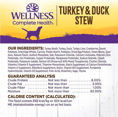 Wellness Complete Health Thick & Chunky Natural Grain Free Canned Wet Dog Food, Turkey & Duck Stew, 12.5-Ounce Can (Pack of 12)