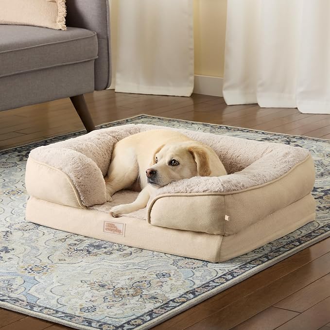TOWN & COUNTRY EVERYDAY CuddleTown Comfy Solid Bolster Sofa Pet Bed, Supportive & Calming Egg Crate Foam, Non-Slip Bottom, Machine Washable Cover, Cream, Medium 28"x23"x8"