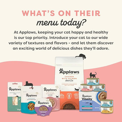 Applaws Vitality Wet Cat Food in Broth, Natural Canned Cat Food, Wet Food for Cats with Added Vitamins and Minerals, Grain and Carrageenan Free, Tuna Fillet & Salmon in Broth (24 Count, 2.47 oz Cans)