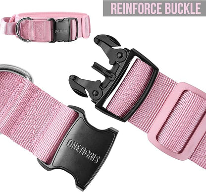 OneTigris Pink Dog Harness Leash Collar Set,Adjustable Dog Vest Harness for Walking Hiking Training(Medium)