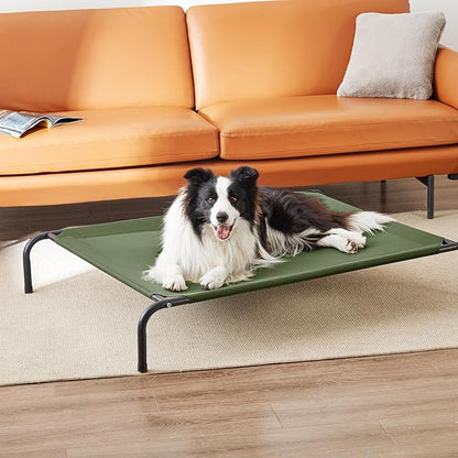 Love's cabin Elevated Cooling Dog Bed for Large Dogs, Portable Indoor & Outdoor Raised Pet Dog Cat Cot, Durable Summer Frame with Breathable Mesh, Olive Green, 48 inches