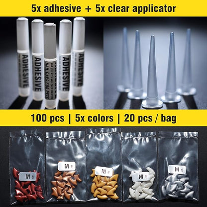 zetpo 100 pcs Cat Nail Caps | Cat Claw Covers | with Adhesives and Applicators (M, Metal Red, Bronze, Gold, Silver, Pearl White)