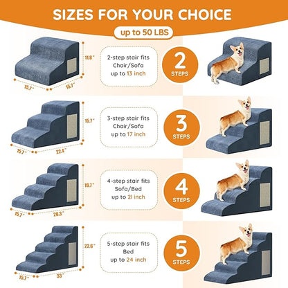 Navy Portable 2-Step Dog & Cat Step for Bed, Couch, Sofa & Chairs - Non-Slip, High Density Foam