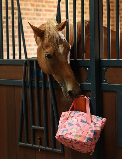 Harrison Howard Horse Grooming Kit 11-Piece Equine Care Series Horse Brush Sets with Organizer Tote Bag Tack Room Supplies Shedding Grooming Massaging Tools Pink Brushstroke Ponies