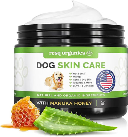 Hot Spot Treatment for Dogs, Cats & Pet Wound Care: Healing Ointment for Pets Itchy Skin Relief, Dry Skin Treatment, Natural Allergy Relief, Dog Paw Balm + Manuka Honey, Aloe Vera, Vitamin E (4 Oz.)