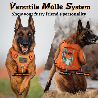 rabbitgoo Dog Harness for Large Dogs No Pull, Tactical Service Pet Vest with Molle and Control Handle, Adjustable and Reflective Military Harness for Easy Walking and Training, Orange, L