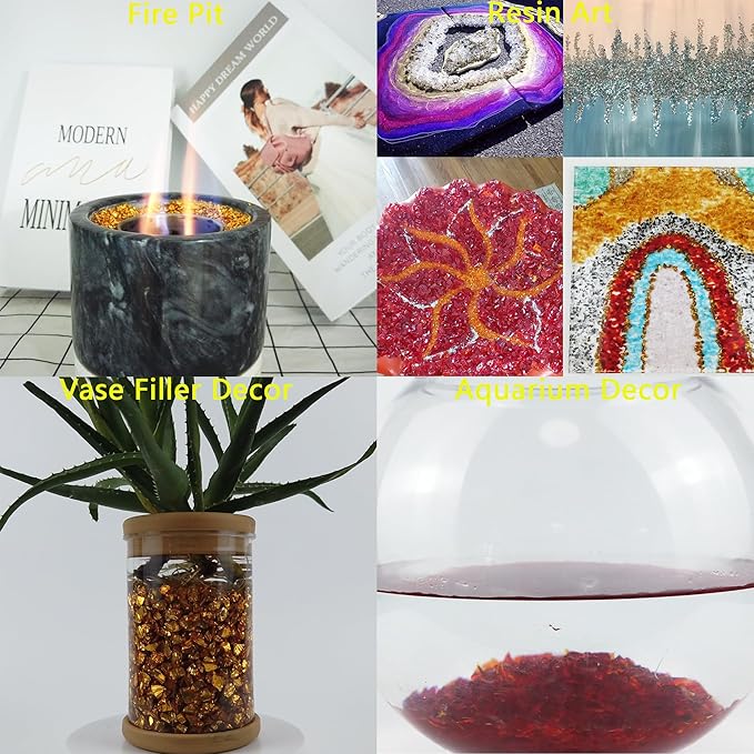 TWINKLING High Luster Crushed Glass Glitter, Broken Glass, Fire Glass Gems Chips for Fire Pit, DIY Resin Art, Epoxy Crafts, Geode Painting, Aquarium Decoration, 6-9mm(370g/13oz.) (Light Green)