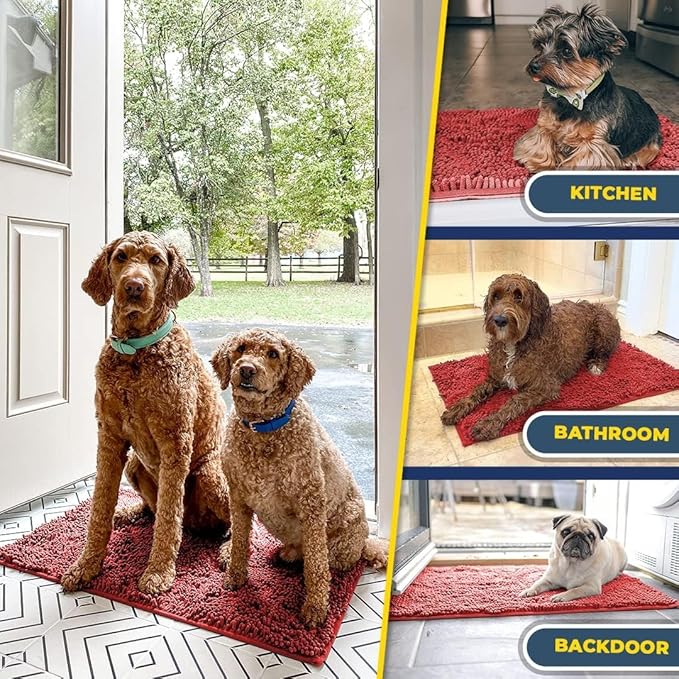 Muddy Mat® Shown on TV – Super Absorbent Door Mat Indoor, Microfiber Quick Dry Chenille Entryway Rug, Non-Slip Front Door Mat, Indoor Mats for Entryway, Machine Washable Pet Rug, Red 36"x72"