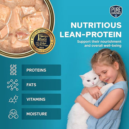Mackerel Flakes in Tuna Consommé, Canned Wet Cat Food Soup, 100% Mercury-Tested, Moist Can Fish, Grain-Free Protein, Non-GMO, 3oz, Pack of 12