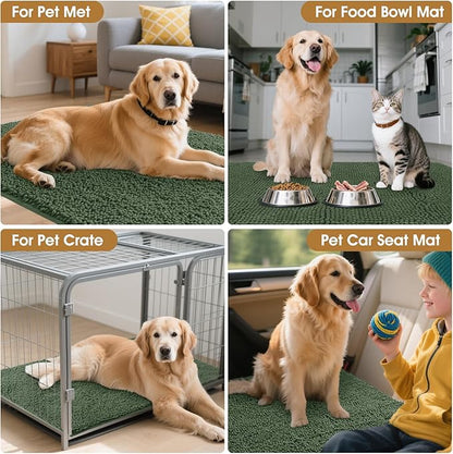 IM HOME Extra Large 71" x 25" Olive Dog Door Mats for Muddy Paws, Chenille Absorbent Dog Mat, Non Slip Heavy Mud Mat for Dogs, Soft Pet Bed Mat for Entryway, Mud Paws, Inside Floor